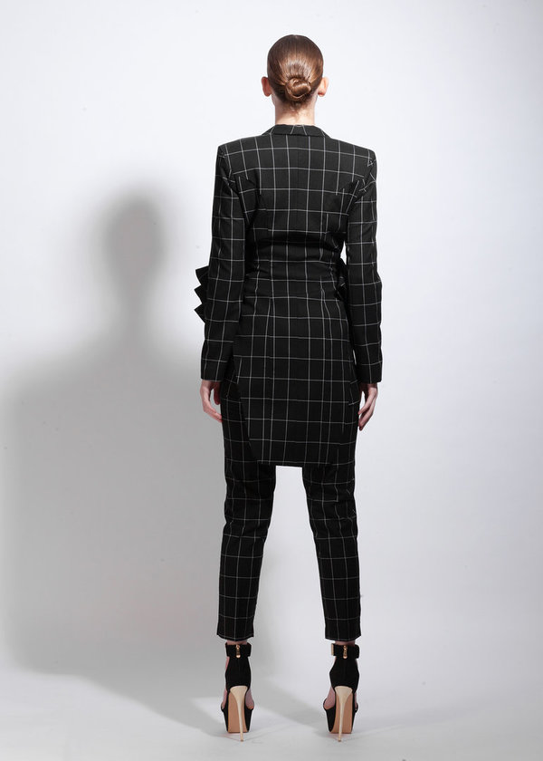 Black Checkered Wool Corset Suit Jacket