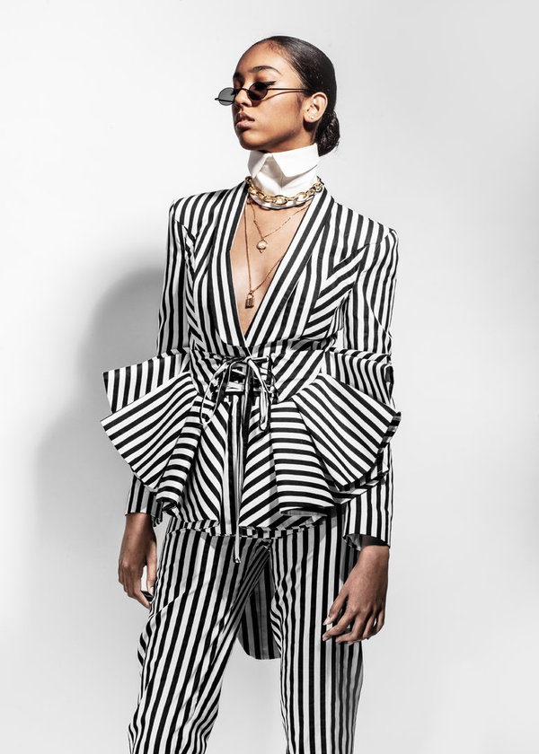 Black/White Striped Corset Suit