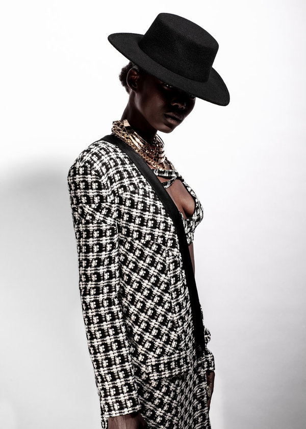 Houndstooth Black/White Woven Wool Coat