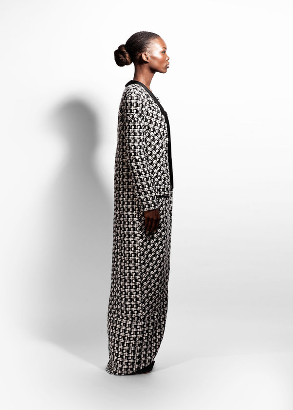 Houndstooth Black/White Woven Wool Coat