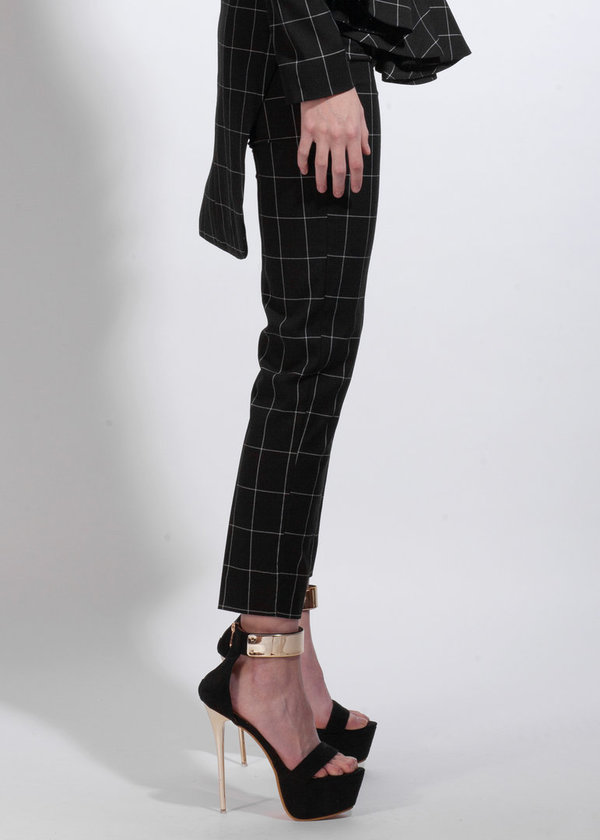 Zwart geruite 100% wol enkel-lengte pantalon
