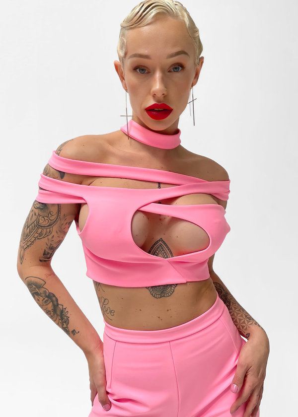 Cut-Out Strap Top Neon Pink