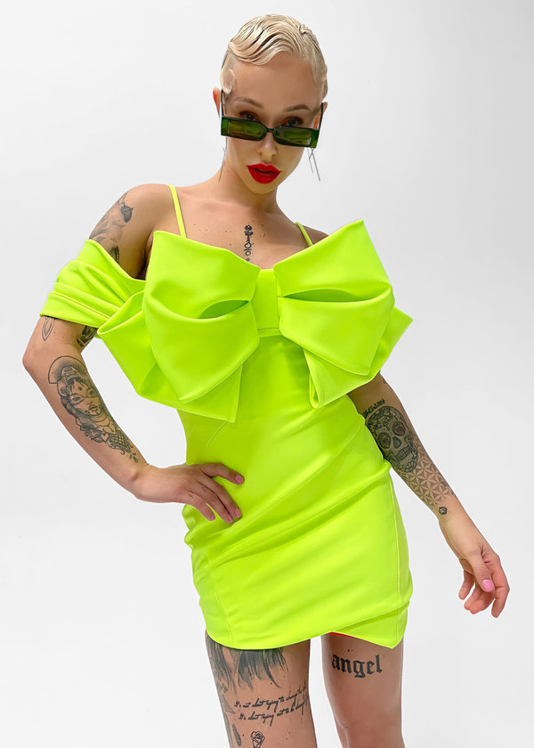 De 'Bow Dress' Jurk Neon Groen