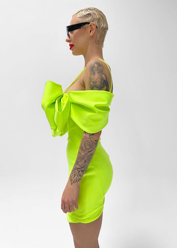 De 'Bow Dress' Jurk Neon Groen