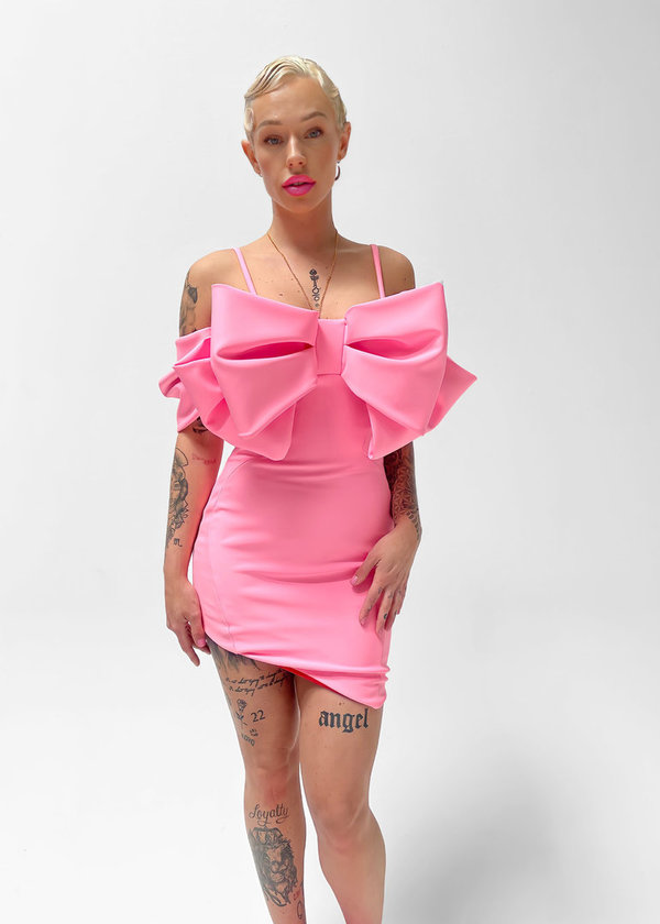 De 'Bow Dress' Jurk Neon Roze